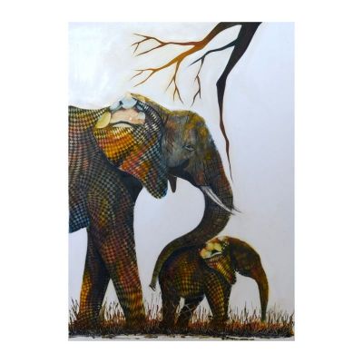 Painting - Line-Cut - Elephant & Baby