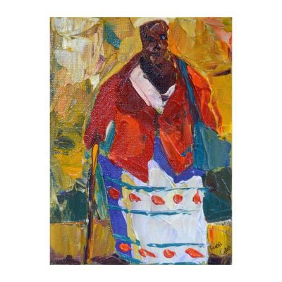 Painting - Acrylic - Woman with orange jacket