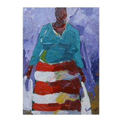 Painting - Acrylic - Woman with red and white stripy skirt