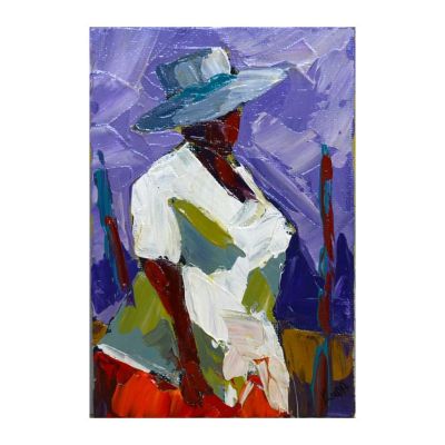 Painting - Acrylic - Woman with fine blue hat